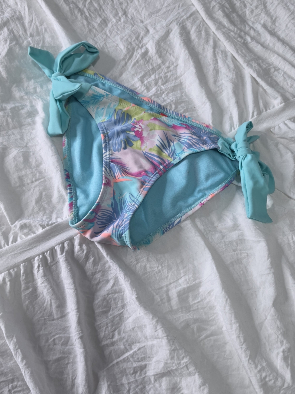 XS Side-Tie Bow Tropical Print Bikini Bottoms in Aqua, Coral, Lilac Etc (NWOT)